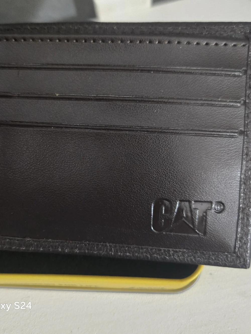 Caterpillar Black and Yellow Genuine Leather Money Clip Wallet